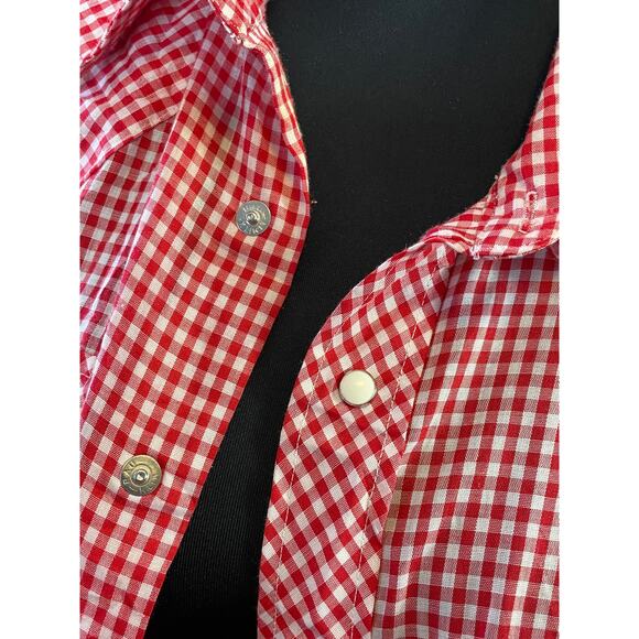 Vintage Wrangler Red Gingham Sleeveless Pearl Snap Western Shirt XL USA Made - Picture 3 of 16